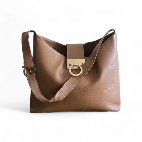 Salvatore Ferragamo Tan Leather Shoulder Bag - Picture 1 of 8